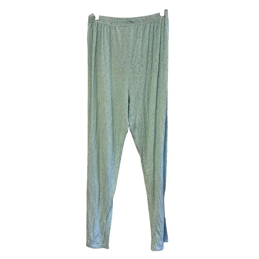 Women Pajama Pants Knit Floral Mint Green 4X Elastic Waist Stretch